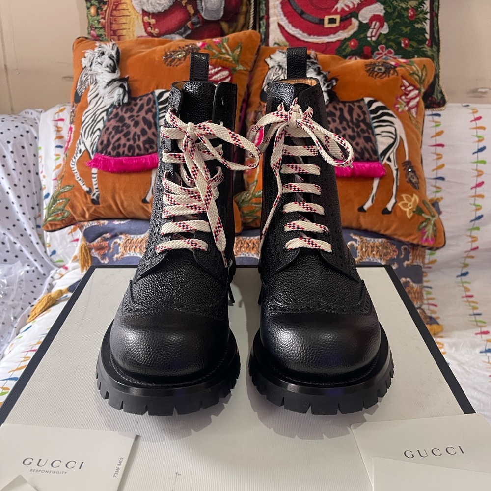 GUCCI Martins Black Leather Men's Boots Size 9.5 Gucci.